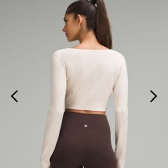 Rare Lululemon Ribbed Merino Wool Cropped Cardigan Women’s Size XL "Bone" - Picture 4 of 10
